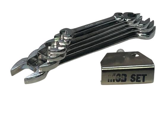 New Old Stock 1960's Gray Canada 6pc Double End Wrench Set 5/16"- 7/8" c/w Metal Holder - Cardon Tools