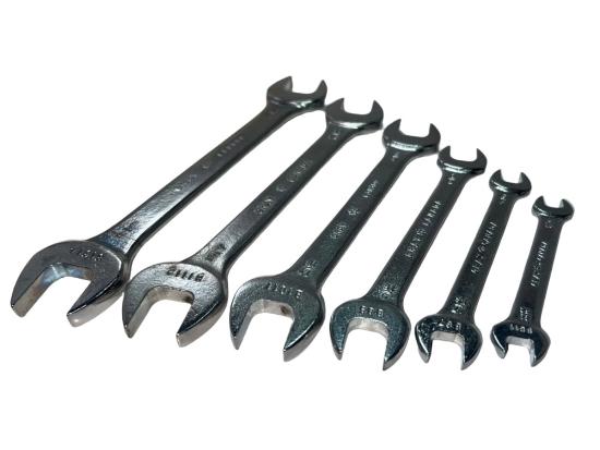 New Old Stock 1960's Gray Canada 6pc Double End Wrench Set 5/16"- 7/8" c/w Metal Holder - Cardon Tools