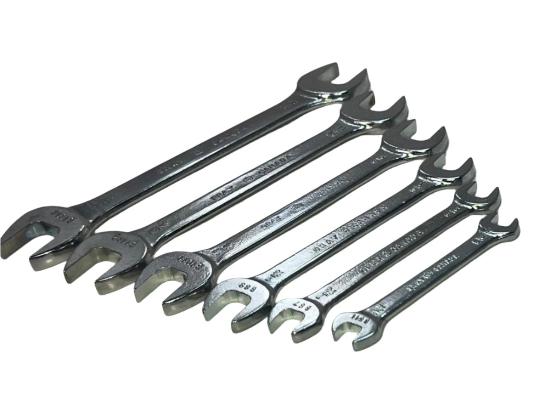 New Old Stock 1960's Gray Canada 6pc Double End Wrench Set 5/16"- 7/8" c/w Metal Holder - Cardon Tools