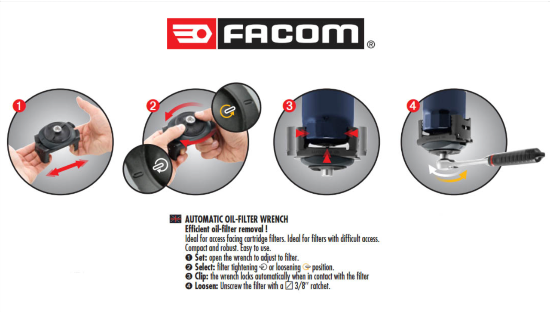 FACOM France C.48-3 Automatic Oil Filter Wrench for Large FIlters, 100-150mm - Cardon Tools
