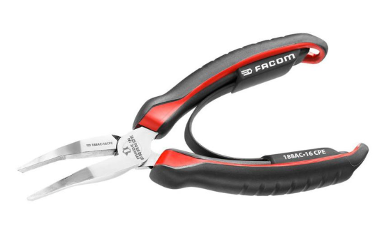 FACOM France 40 Degree Angle Flat Nose Serrated Tip Pliers C/W Return Spring - Cardon Tools