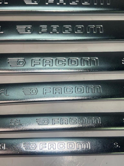 Facom 56L Series 9pc 10° Offset LONG Box End SAE Wrench Set 5/16" to 1-1/4" - Cardon Tools