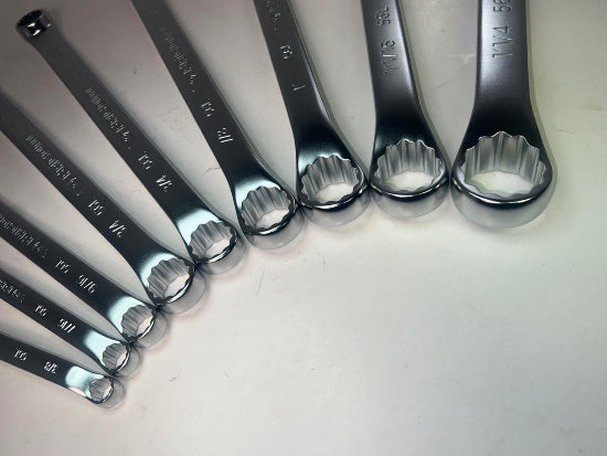 Facom 56L Series 9pc 10° Offset LONG Box End SAE Wrench Set 5/16" to 1-1/4" - Cardon Tools