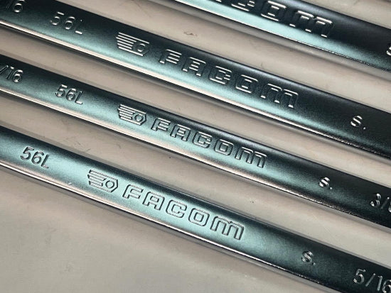 Facom 56L Series 9pc 10° Offset LONG Box End SAE Wrench Set 5/16" to 1-1/4" - Cardon Tools