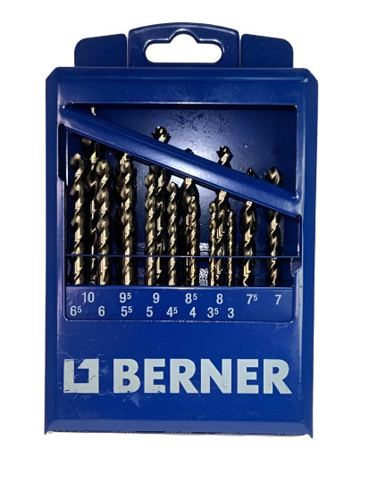 15pc BERNER Germany PREMIUM Metric 3-10mm Hss Bullet Point Drill Bit Set c/w STEEL BOX - Cardon Tools
