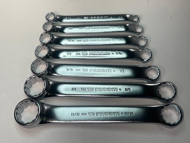 Facom 7pc Set 10° Offset Stubby THIN WALL  Box End SAE Wrench Set 1/4-13/16" - Cardon Tools