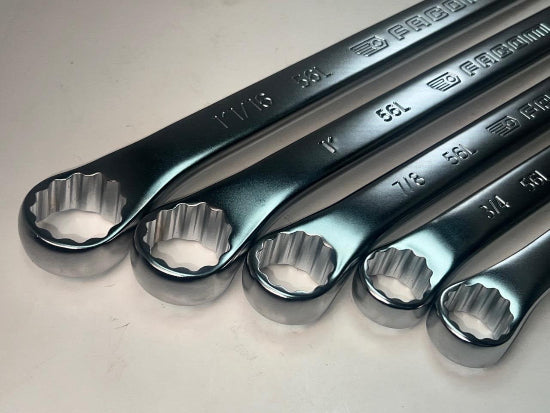 Facom 56L Series 9pc 10° Offset LONG Box End SAE Wrench Set 5/16" to 1-1/4" - Cardon Tools
