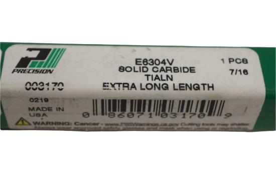Precision Twist USA 7/16" EXTRA LONG 4FL, 6" SOLID CARBIDE End Mill - Cardon Tools