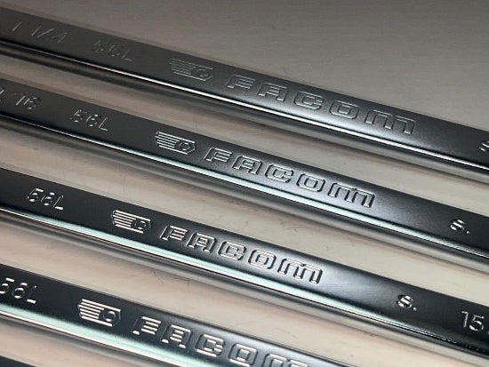 Facom 56L Series 9pc 10° Offset LONG Box End SAE Wrench Set 5/16" to 1-1/4" - Cardon Tools