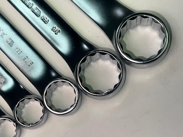 Facom 7pc Set 10° Offset Stubby THIN WALL  Box End SAE Wrench Set 1/4-13/16" - Cardon Tools