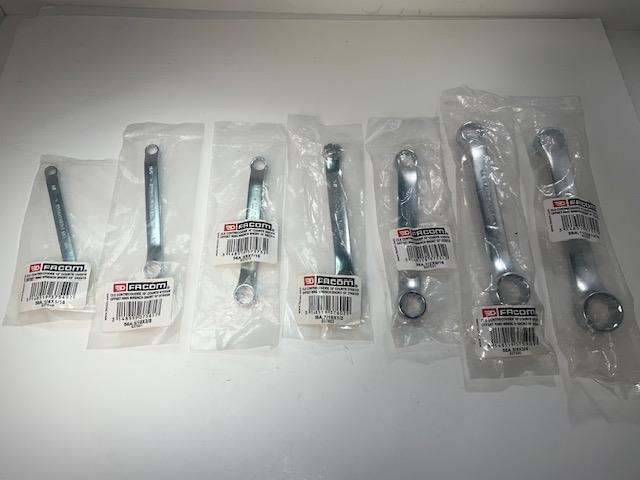 Facom 7pc Set 10° Offset Stubby THIN WALL  Box End SAE Wrench Set 1/4-13/16" - Cardon Tools