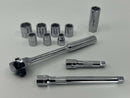 New Old Stock USA Made SK S-K Tools SuperKrome  11pc 3/8" Drive Ratchet & 6pt  Socket Set - Cardon Tools