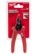 Milwaukee mini flush cutters on a red and white packaging