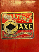 Vintage label with 'Walters Axe' branding on a red background