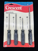 New Old Stock 1980s CRESCENT USA Made 4pc Screwdriver SET 2-SLOTTED AND 2-PHILLIPS