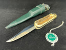 New Old Stock HUBERTUS Germany "Pigsticker" Folding Swing Guard Bowie Knife with Stag Handles