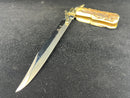 New Old Stock HUBERTUS Germany "Pigsticker" Folding Swing Guard Bowie Knife with Stag Handles
