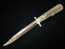 New Old Stock HUBERTUS Germany "Pigsticker" Folding Swing Guard Bowie Knife with Stag Handles
