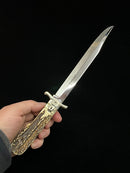 New Old Stock HUBERTUS Germany "Pigsticker" Folding Swing Guard Bowie Knife with Stag Handles