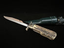 New Old Stock HUBERTUS Germany "Pigsticker" Folding Swing Guard Bowie Knife with Stag Handles