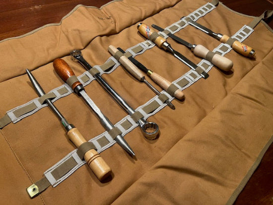 New Old Stock  1950's Vintage Heavy Duty Canadian Military Canvas and Leather Tool Roll - Cardon Tools