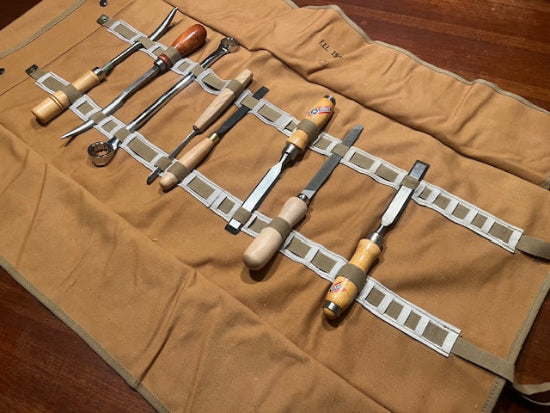 New Old Stock  1950's Vintage Heavy Duty Canadian Military Canvas and Leather Tool Roll - Cardon Tools