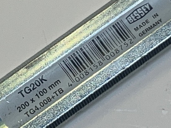 New Old Stock BESSEY Germany TG20K HD  Cast Iron Screw Clamp with Tommy Bar 8" x 4" - Cardon Tools