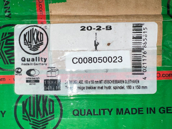 NEW OLD STOCK  Kukko Germany 20-2-B Universal 2-jaw Puller with HYDRAULIC spindle - Cardon Tools