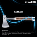 HALDER  Germany Hand AXE with Leather Handle and Wooden Presentation Box - Cardon Tools
