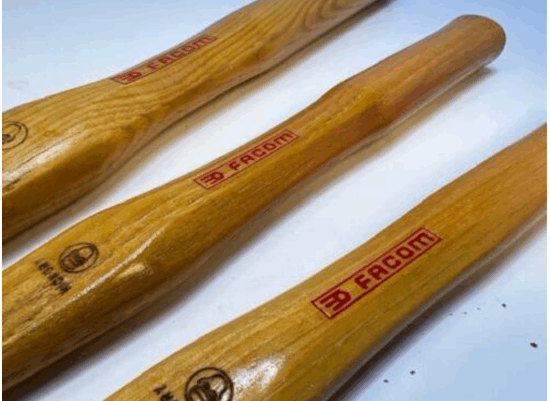 3pc Set FACOM Hickory Replacement Hammer Handles Incl. Steel & Wood Wedges - Cardon Tools