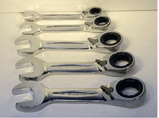 Facom 5pc STUBBY Anti Slip Combination Ratcheting Wrench Set 9,11,14,15,16mm - Cardon Tools