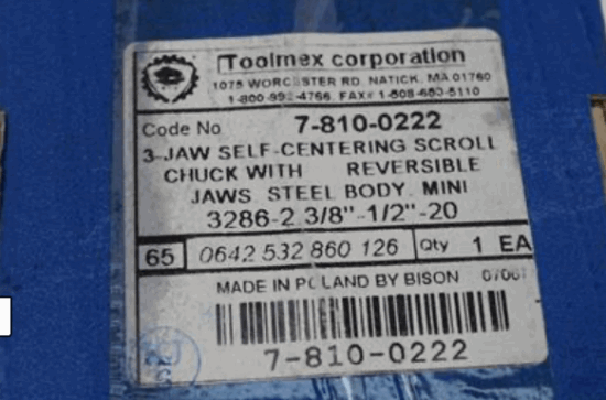 Bison PRECISION 2-3/8" 3-Jaw STEEL Lathe Chuck 1/2-20 Atlas Thread Mount - Cardon Tools