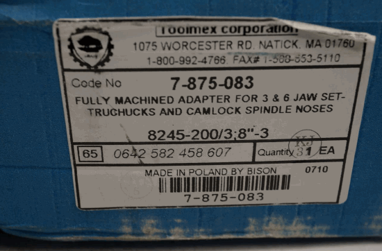 Bison Poland 8" Set-Tru 3 / 6 Jaw Lathe Chuck Back Plate Adapter D1-3 mount - Cardon Tools