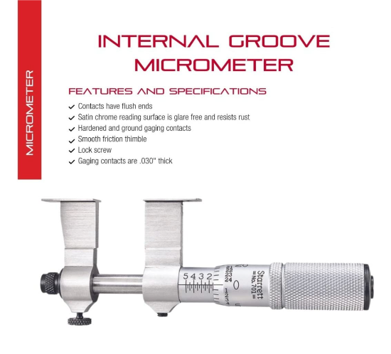 Starrett 1.50-2.50" 701B INTERNAL GROOVE Micrometer USA Made - Cardon Tools