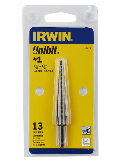 New Old Stock IRWIN UNIBIT USA made Step Drill Bit, 1/8-Inch to 1/2-Inch , 1/4-Inch Shank (10231)