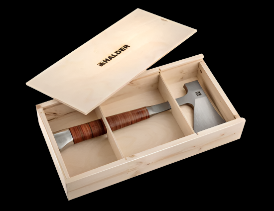 HALDER  Germany Hand AXE with Leather Handle and Wooden Presentation Box