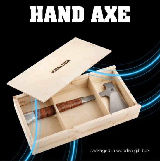 HALDER  Germany Hand AXE with Leather Handle and Wooden Presentation Box