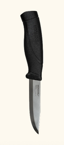 Black knife with a visible brand logo on a white background