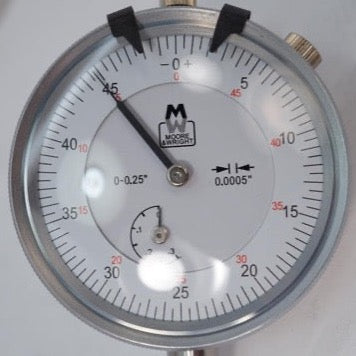 New Moore & Wright 0-.25" Range CHROME Body Dial Indicator .0005" Grad LUG BACK 