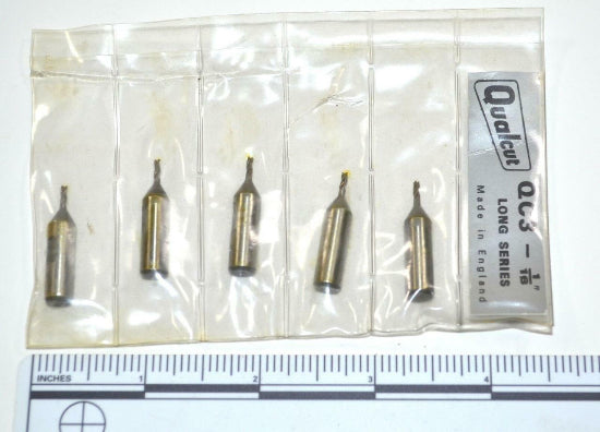 5 Qualcut UK Watchmakers Unimat 1/16" HSS MICRO End Mills 1/4" Shank - Cardon Tools