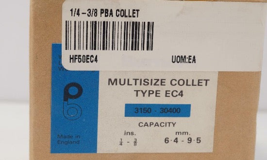 New Old Stock Pratt Burnerd EC4 MultiSize Lathe Chuck Collet. 1/4"-3/8". 6.4-9.5mm. UK - Cardon Tools