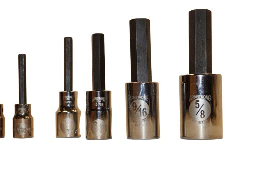 New old Stock Armstrong 8pc  1/8" to 5/8" Hex bit set. 1/4" and 1/2" drive. USA MADE ! - Cardon Tools