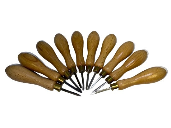 10 New Old Stock John James UK Made Square Blade Cabinetmakers Brad Awls - Cardon Tools