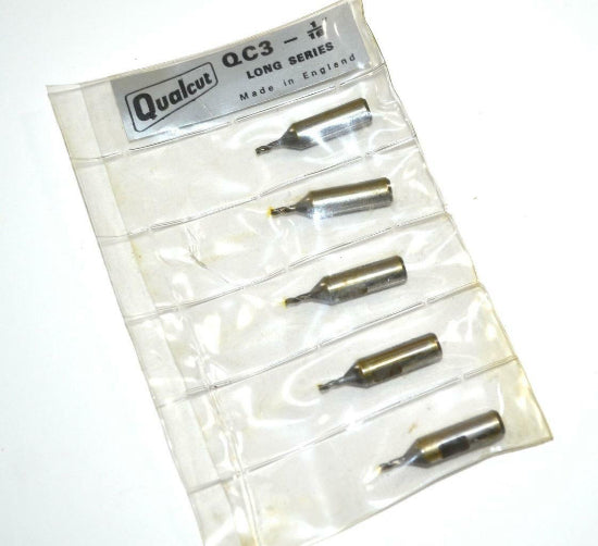 5 Qualcut UK Watchmakers Unimat 1/16" HSS MICRO End Mills 1/4" Shank - Cardon Tools