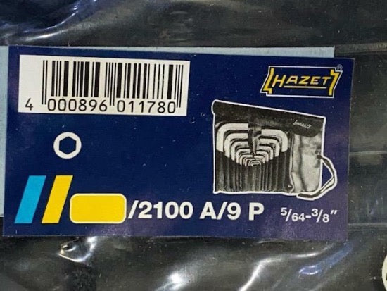 Hazet Germany 9pc SAE Hex Wrench Set 5/64"-3/8" 2100A/9P - Cardon Tools