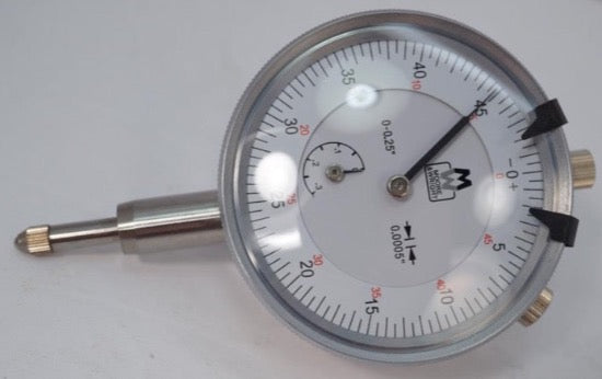 New Moore & Wright 0-.25" Range CHROME Body Dial Indicator .0005" Grad LUG BACK 