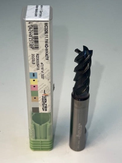 Walter Prototyp Carbide TiAlN End Mill 7/16" Dia. x 1" LOC 4 Flute  3-1/2" OAL 1/2" Shank - Cardon Tools